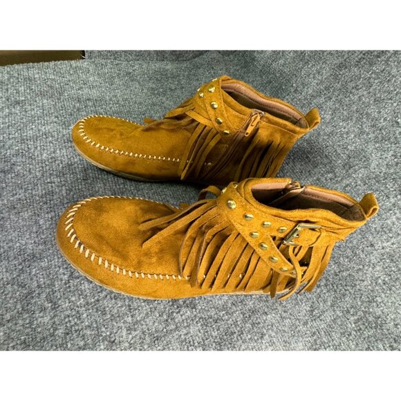 Soda Shoes Women's 10 Dahlia Faux Suede Moccasin Fringe Ankle Bootie - Picture 6 of 16